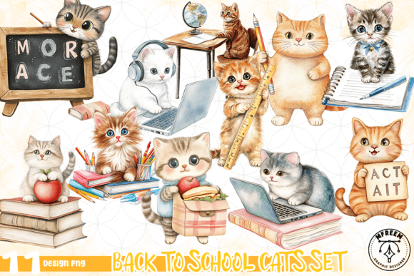 Back to School Cats Set PNG