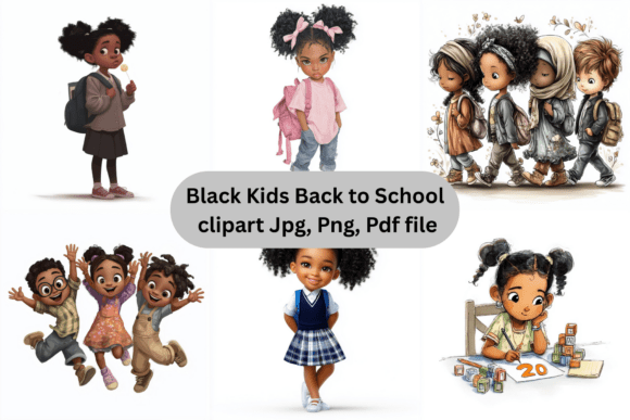 Black Kids Back to School Clipart