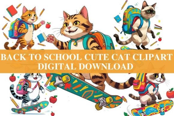 Cute Back to School Funny Cat Clip Art