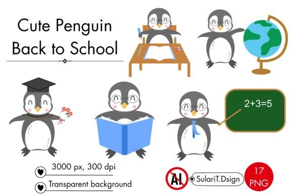 Cute Penguin Back to School PNG Collection