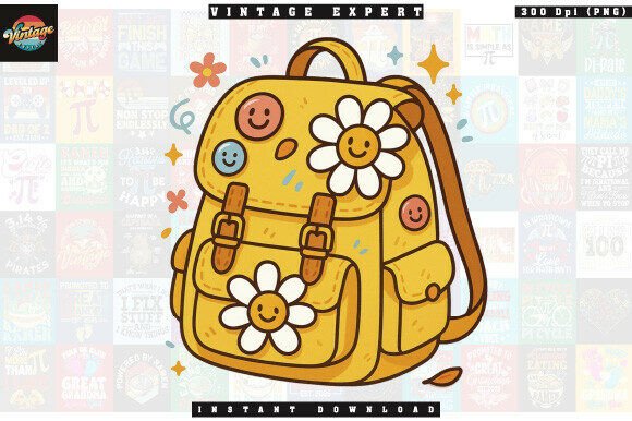 Floral Back to School Backpack PNG